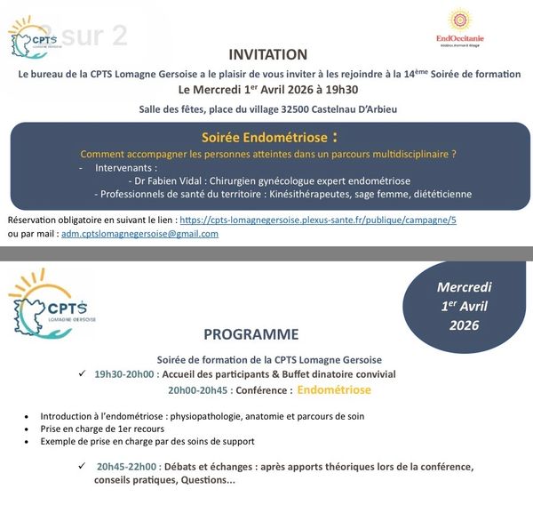  La CPTS Lomagne Gersoise vous donne rendez-vous pour sa 14ᵉ soirée de formation 