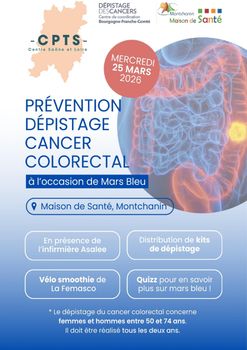 MARS BLEU : AGIR ENSEMBLE POUR LA PREVENTION ET LE DEPISTAGE DU CANCER COLORECTAL : MERCREDI 25 MARS 2026